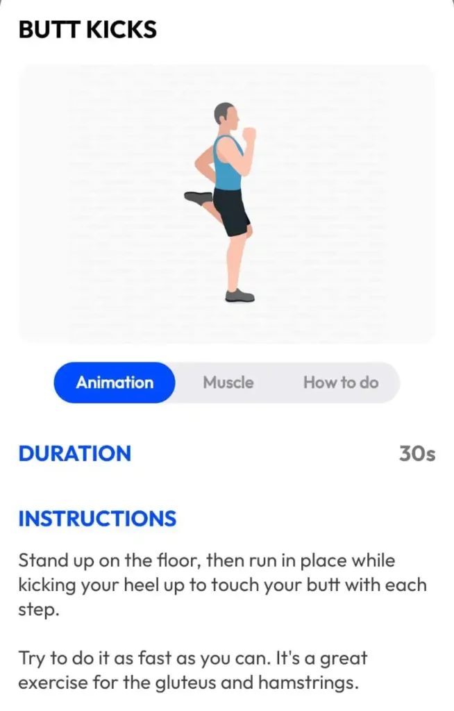 Daily 15 Min. Home Workout for Busy Schedules  Full Body Exercise Names With Images & Videos warm up exercises, butt kicks